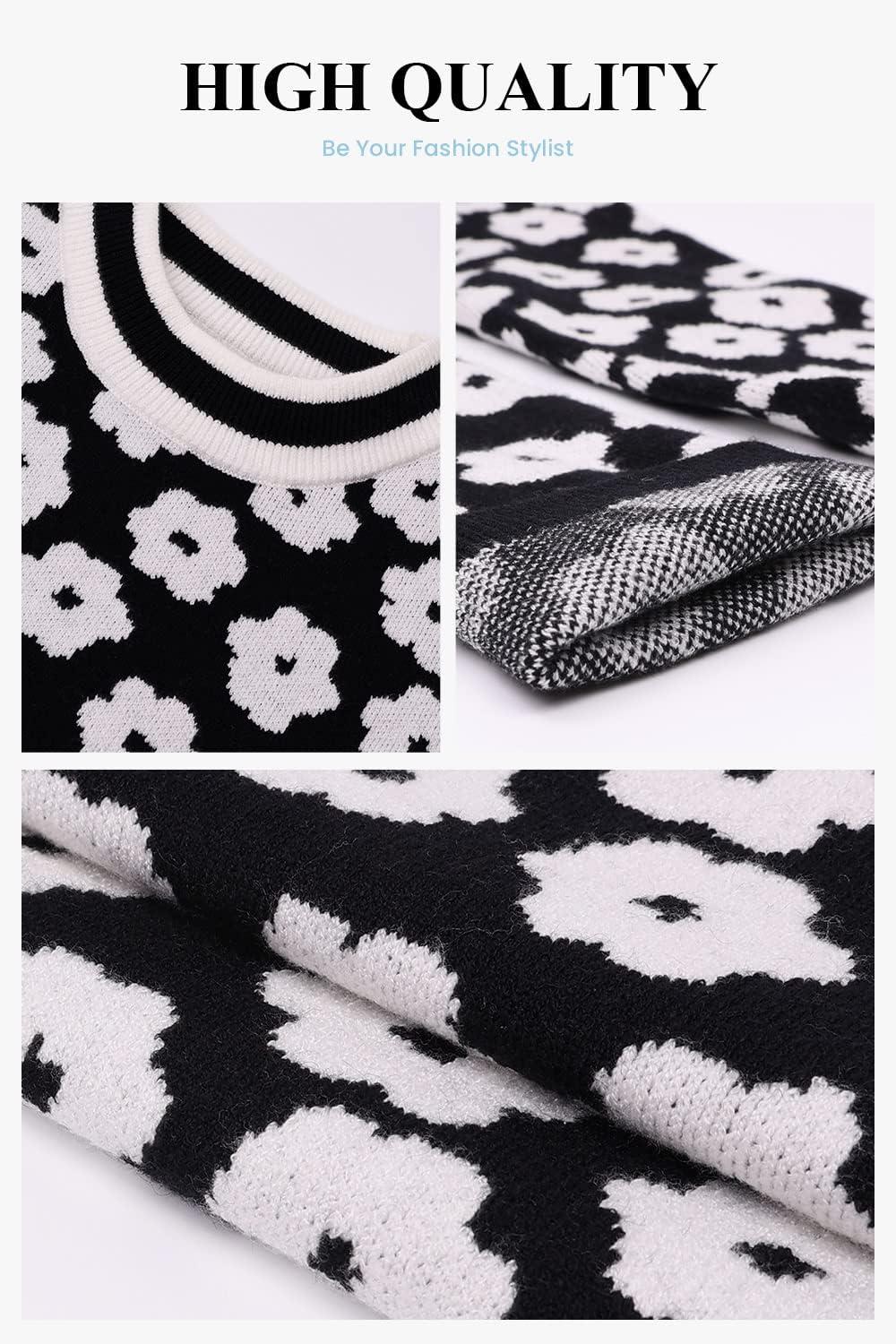 imagePRETTYGARDEN Womens Knit Floral Print Sweater Crewneck Long Sleeve Lightweight Pullover SweatshirtBlack