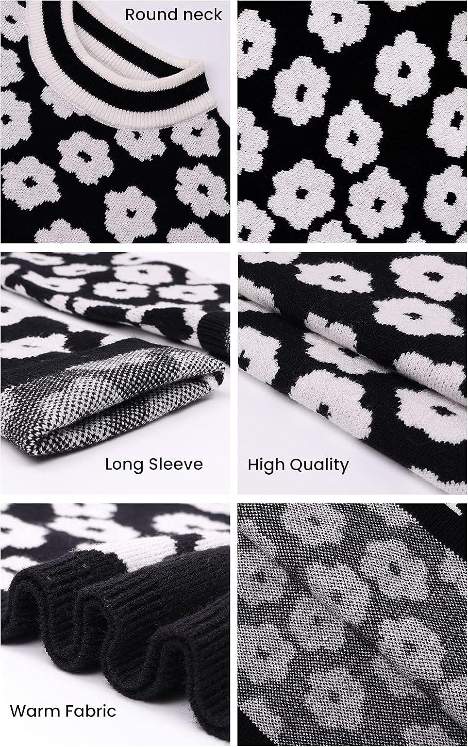 imagePRETTYGARDEN Womens Knit Floral Print Sweater Crewneck Long Sleeve Lightweight Pullover SweatshirtKhaki