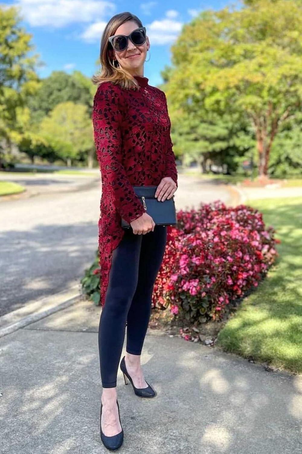 imagePRETTYGARDEN Womens Long Sleeve Round Neck High Low Asymmetrical Irregular Hem Casual Tops Blouse Shirt DressWine Red