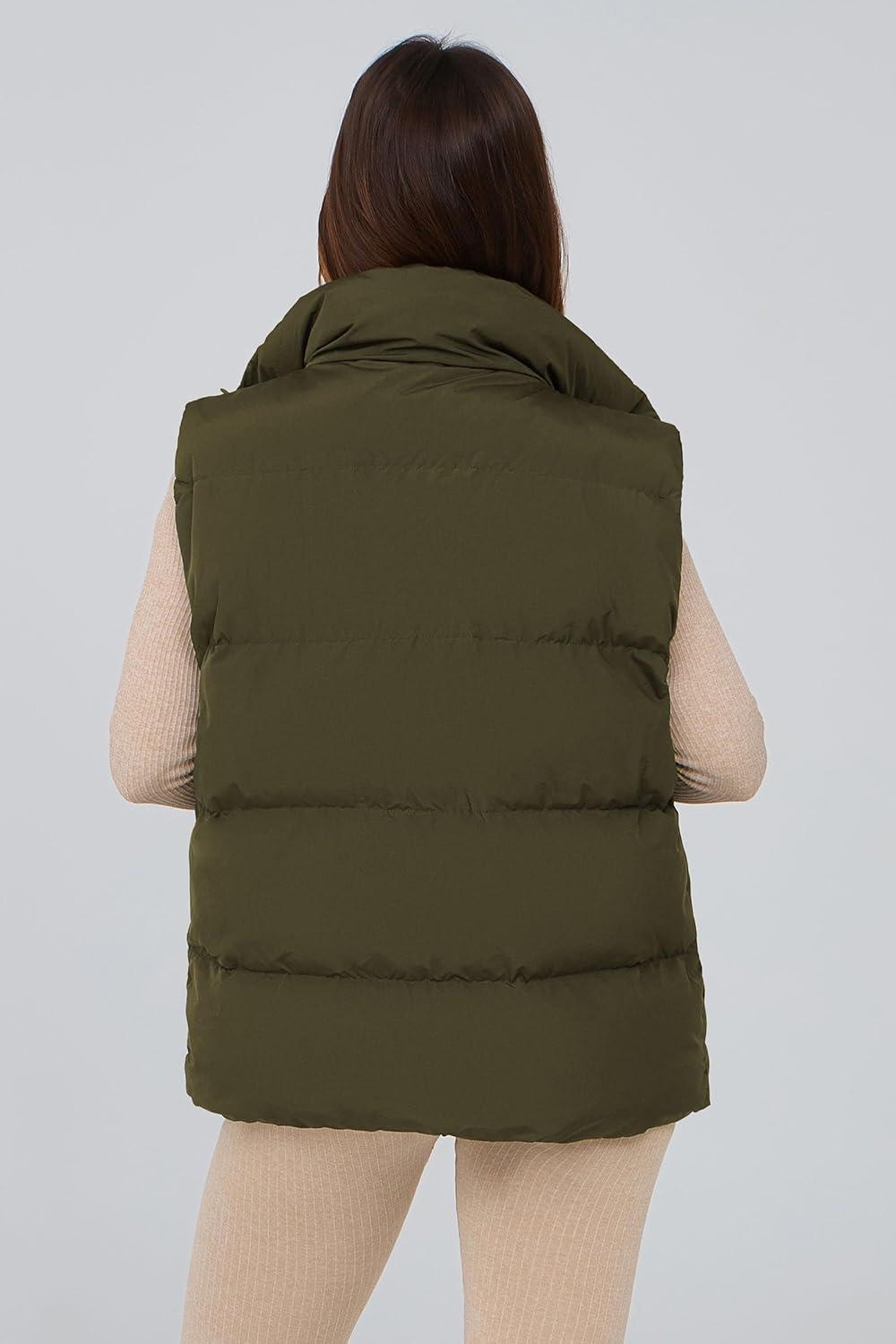 imagePRETTYGARDEN Womens Puffer Jacket Vests 2026 Fall Casual Sleeveless Stand Collar Zip Up Coats Warm Winter OuterwearArmy Green