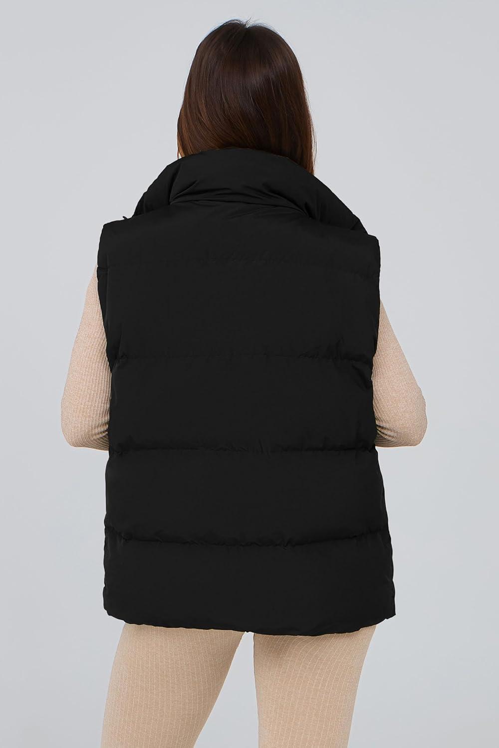 imagePRETTYGARDEN Womens Puffer Jacket Vests 2026 Fall Casual Sleeveless Stand Collar Zip Up Coats Warm Winter OuterwearBlack
