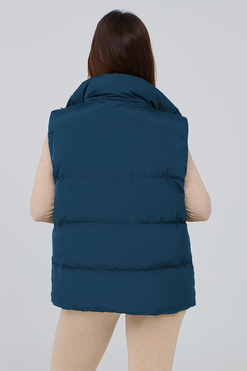 imagePRETTYGARDEN Womens Puffer Jacket Vests 2026 Fall Casual Sleeveless Stand Collar Zip Up Coats Warm Winter OuterwearDark Blue