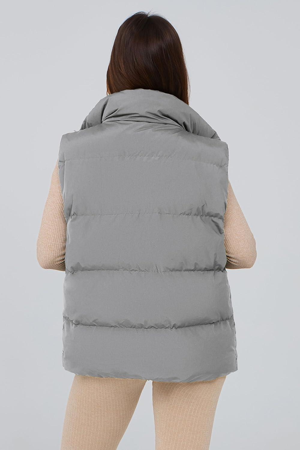 imagePRETTYGARDEN Womens Puffer Jacket Vests 2026 Fall Casual Sleeveless Stand Collar Zip Up Coats Warm Winter OuterwearLight Grey