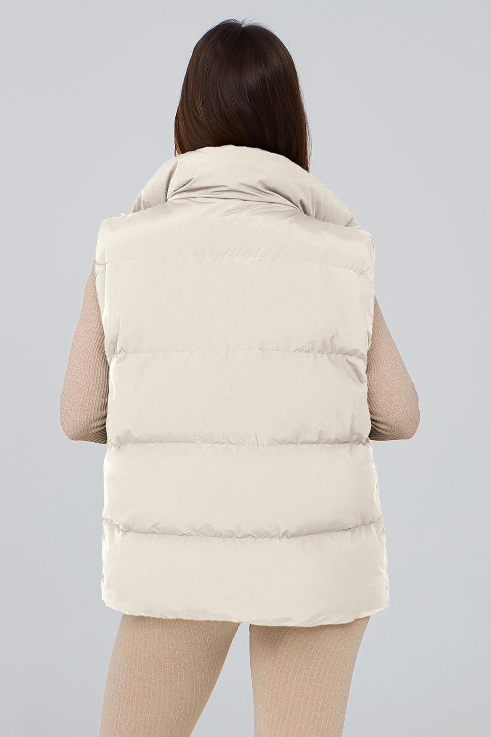imagePRETTYGARDEN Womens Puffer Jacket Vests 2026 Fall Casual Sleeveless Stand Collar Zip Up Coats Warm Winter OuterwearWhite