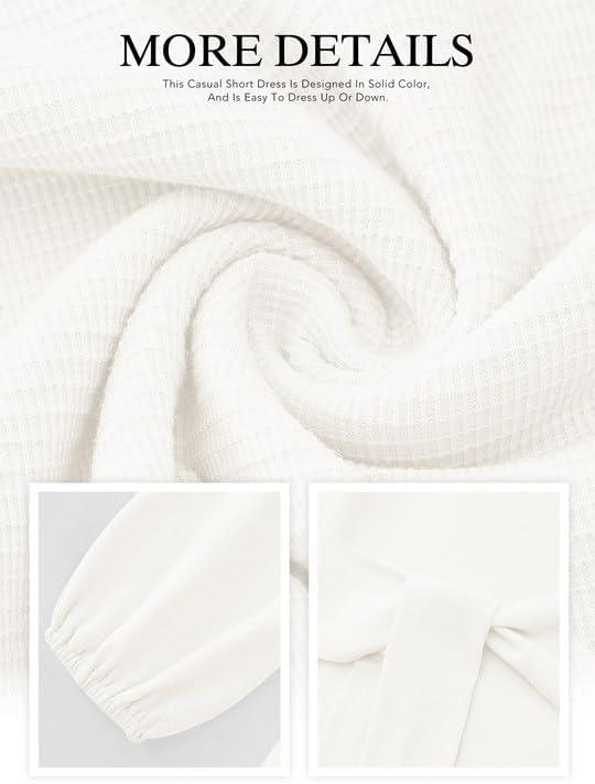 imagePRETTYGARDEN Womens Spring Elegant Long Lantern Sleeve Short Dress Wedding Guest Crewneck Tie Waist Knit Cocktail DressesWhite
