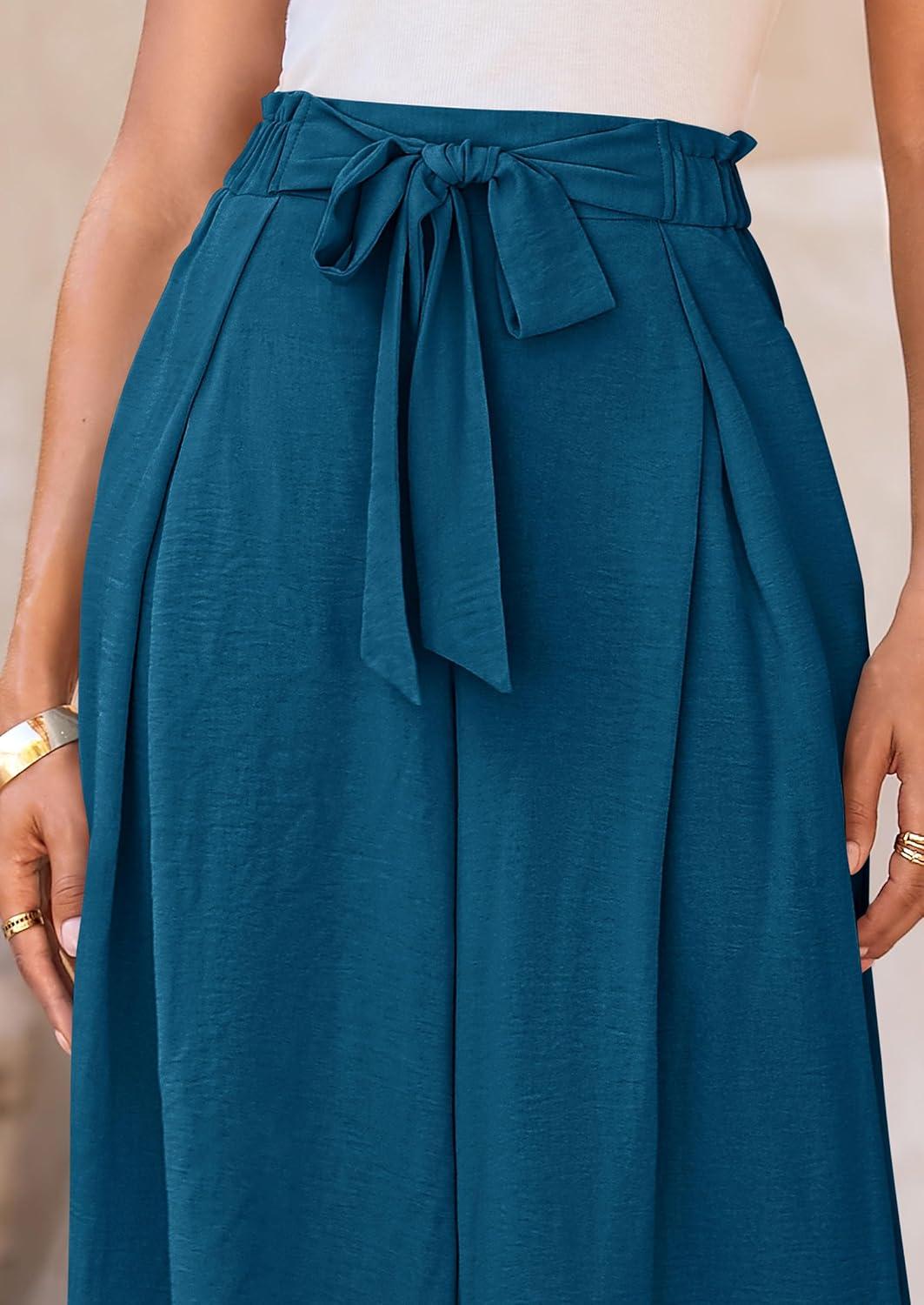 imagePRETTYGARDEN Womens Wide Leg Work Pants Business Casual High Waisted Loose Palazzo Trouser Summer ClothesDark Blue
