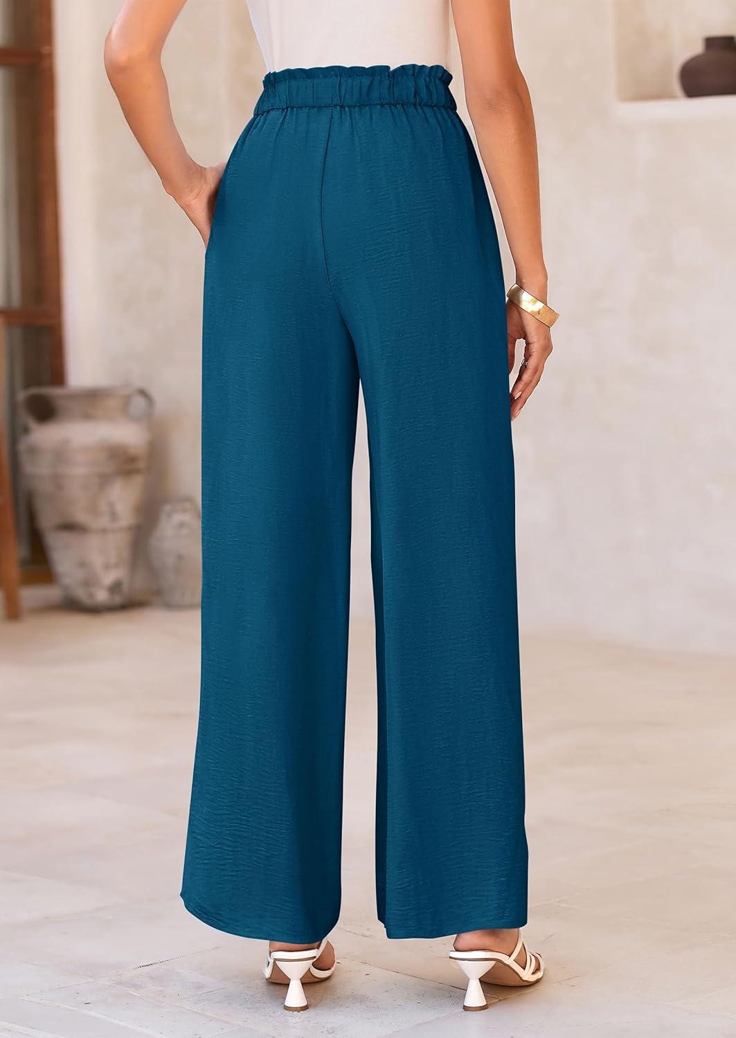 imagePRETTYGARDEN Womens Wide Leg Work Pants Business Casual High Waisted Loose Palazzo Trouser Summer ClothesDark Blue
