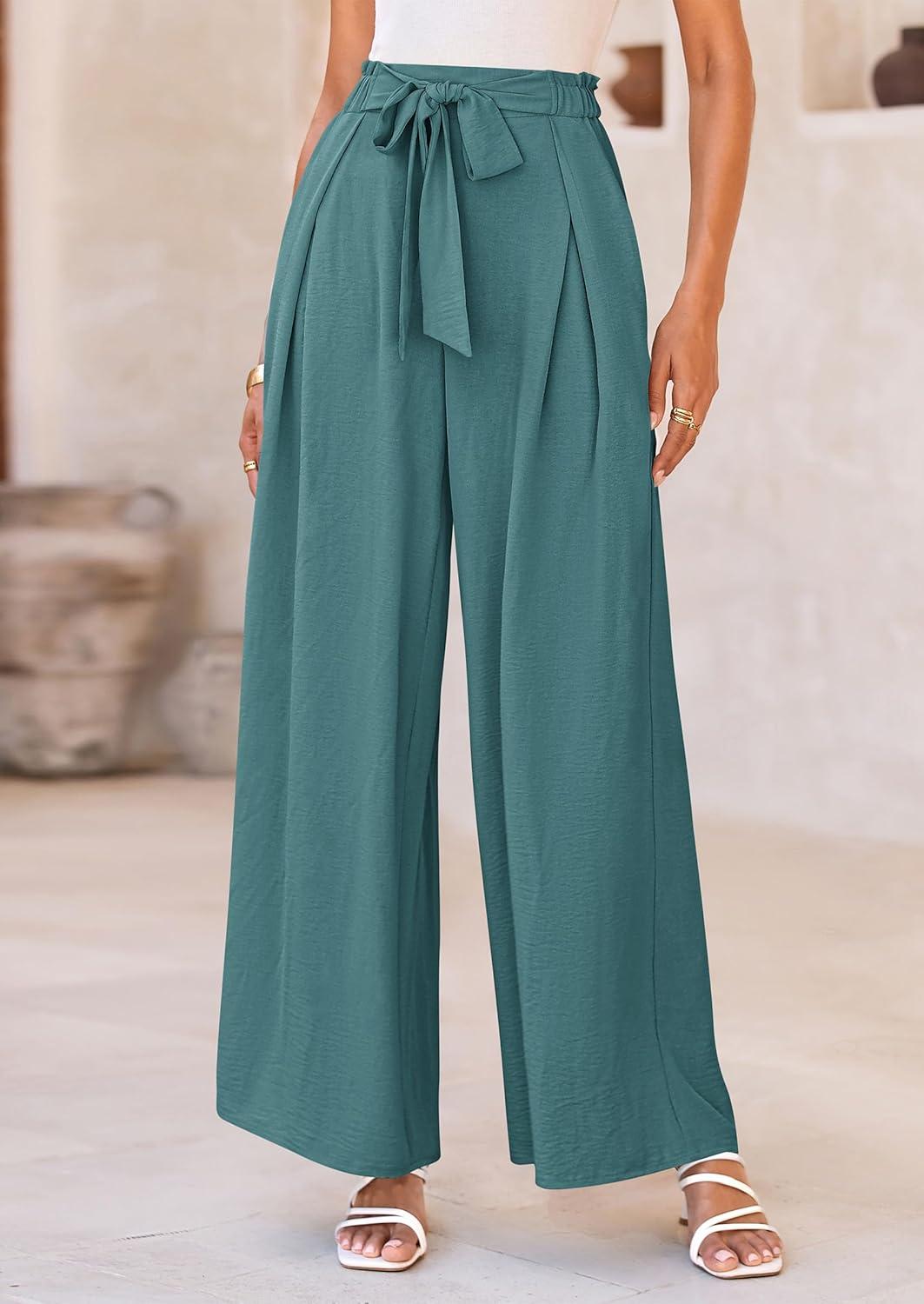 imagePRETTYGARDEN Womens Wide Leg Work Pants Business Casual High Waisted Loose Palazzo Trouser Summer ClothesSage Green