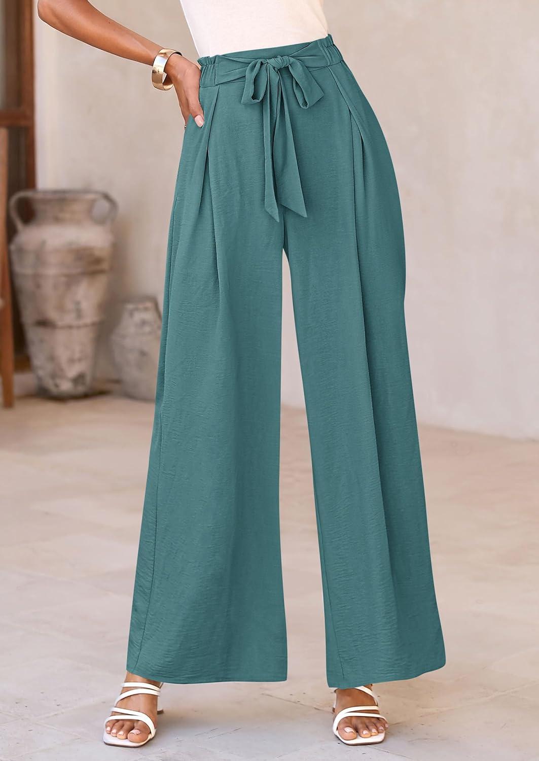 imagePRETTYGARDEN Womens Wide Leg Work Pants Business Casual High Waisted Loose Palazzo Trouser Summer ClothesSage Green