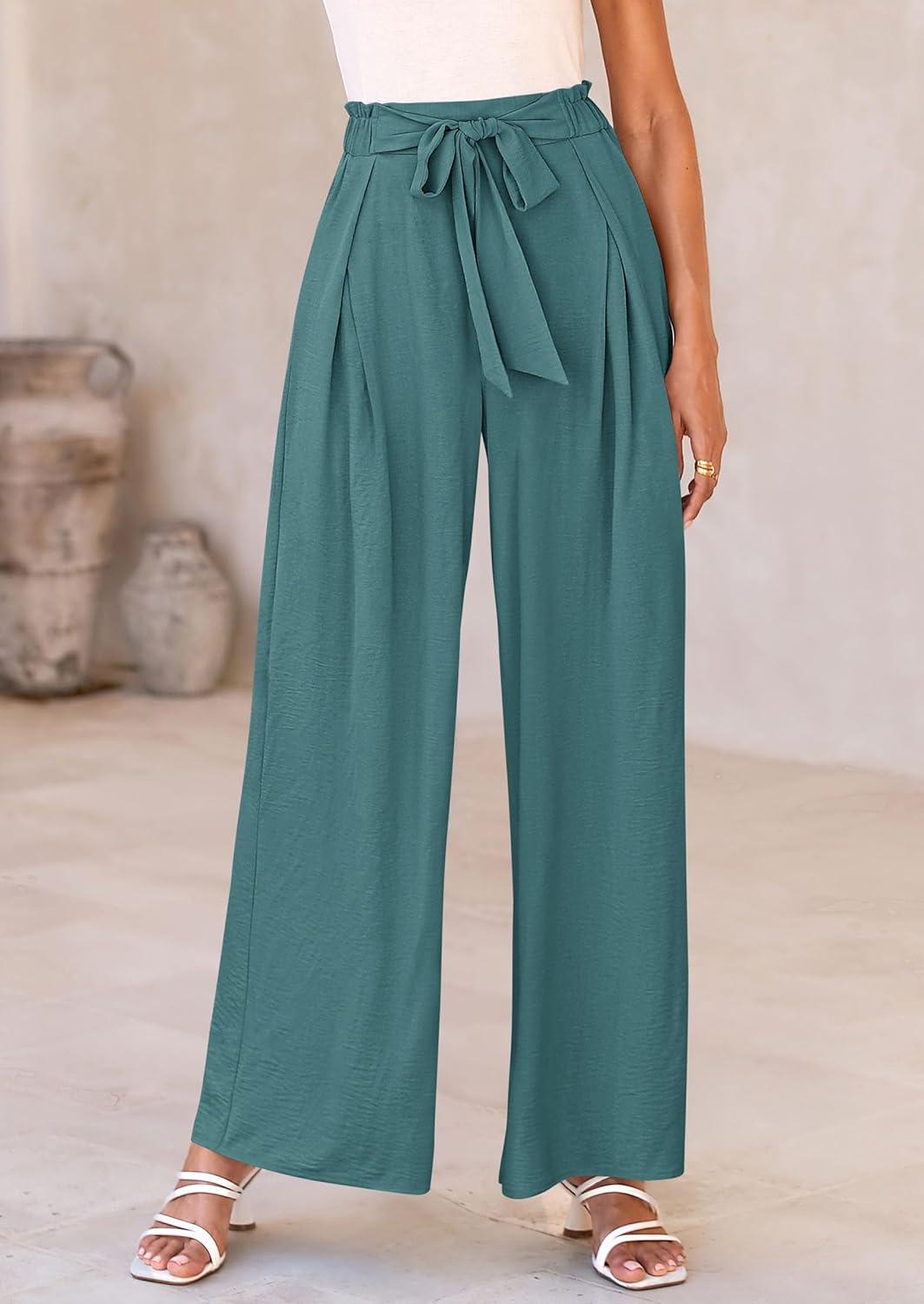 imagePRETTYGARDEN Womens Wide Leg Work Pants Business Casual High Waisted Loose Palazzo Trouser Summer ClothesSage Green