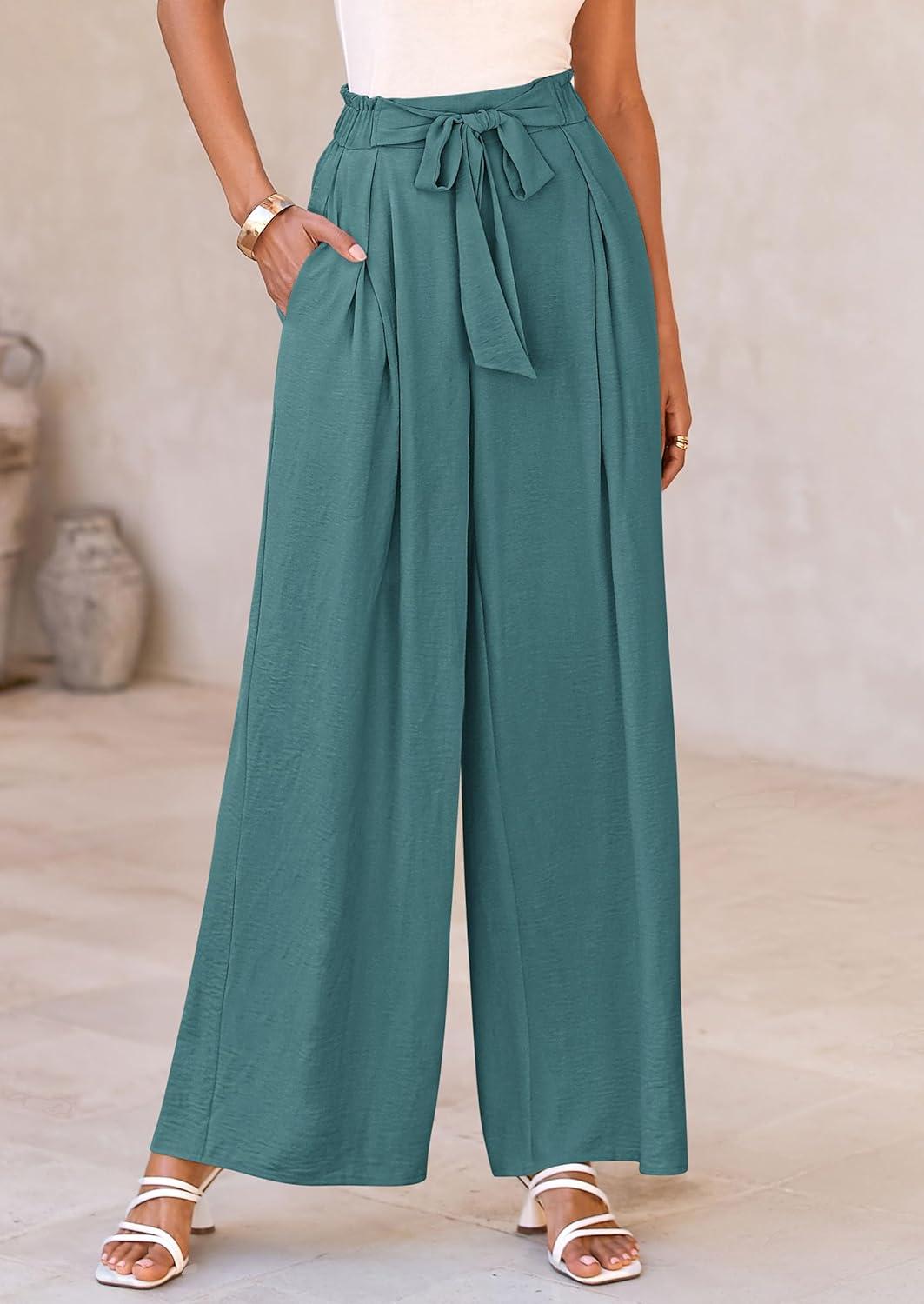 imagePRETTYGARDEN Womens Wide Leg Work Pants Business Casual High Waisted Loose Palazzo Trouser Summer ClothesSage Green