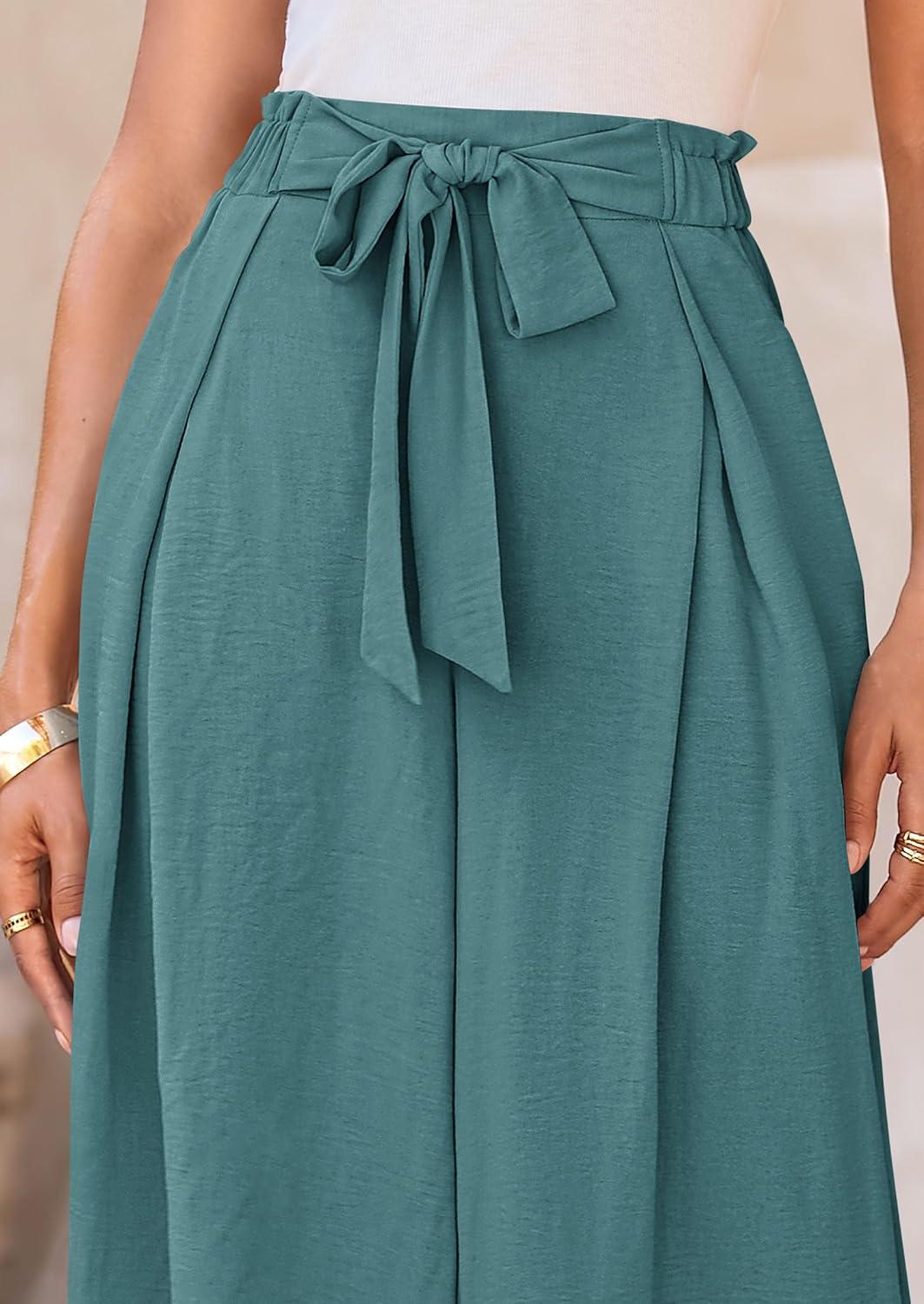 imagePRETTYGARDEN Womens Wide Leg Work Pants Business Casual High Waisted Loose Palazzo Trouser Summer ClothesSage Green