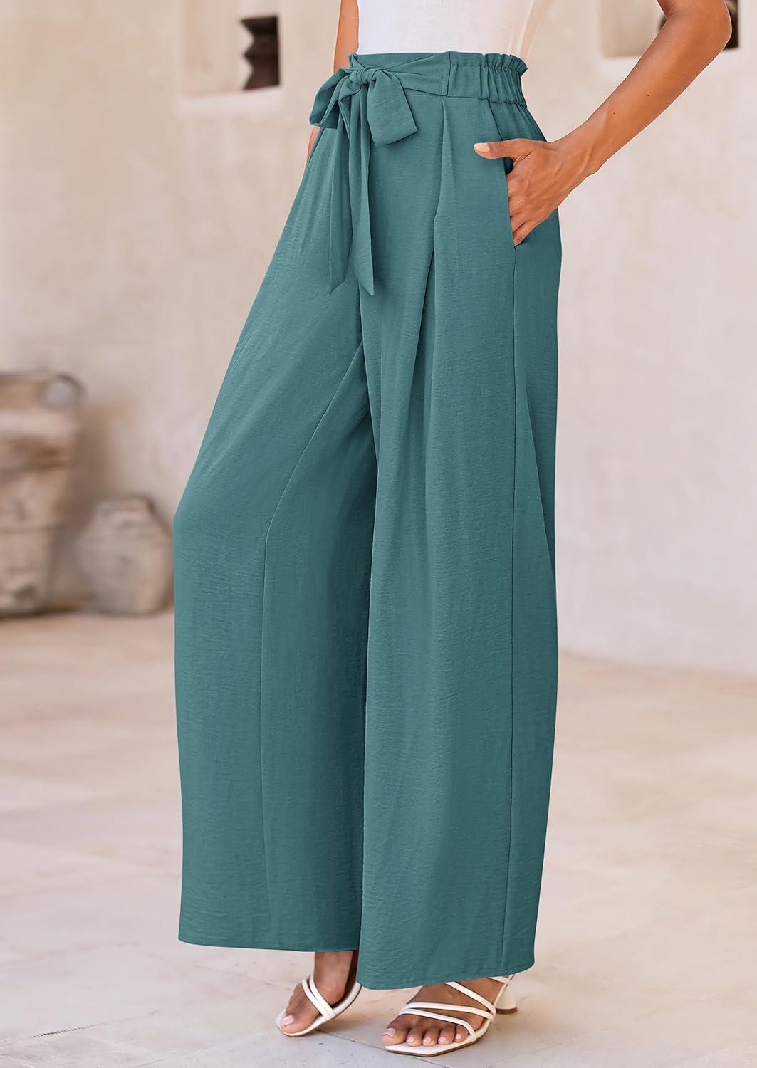 imagePRETTYGARDEN Womens Wide Leg Work Pants Business Casual High Waisted Loose Palazzo Trouser Summer ClothesSage Green