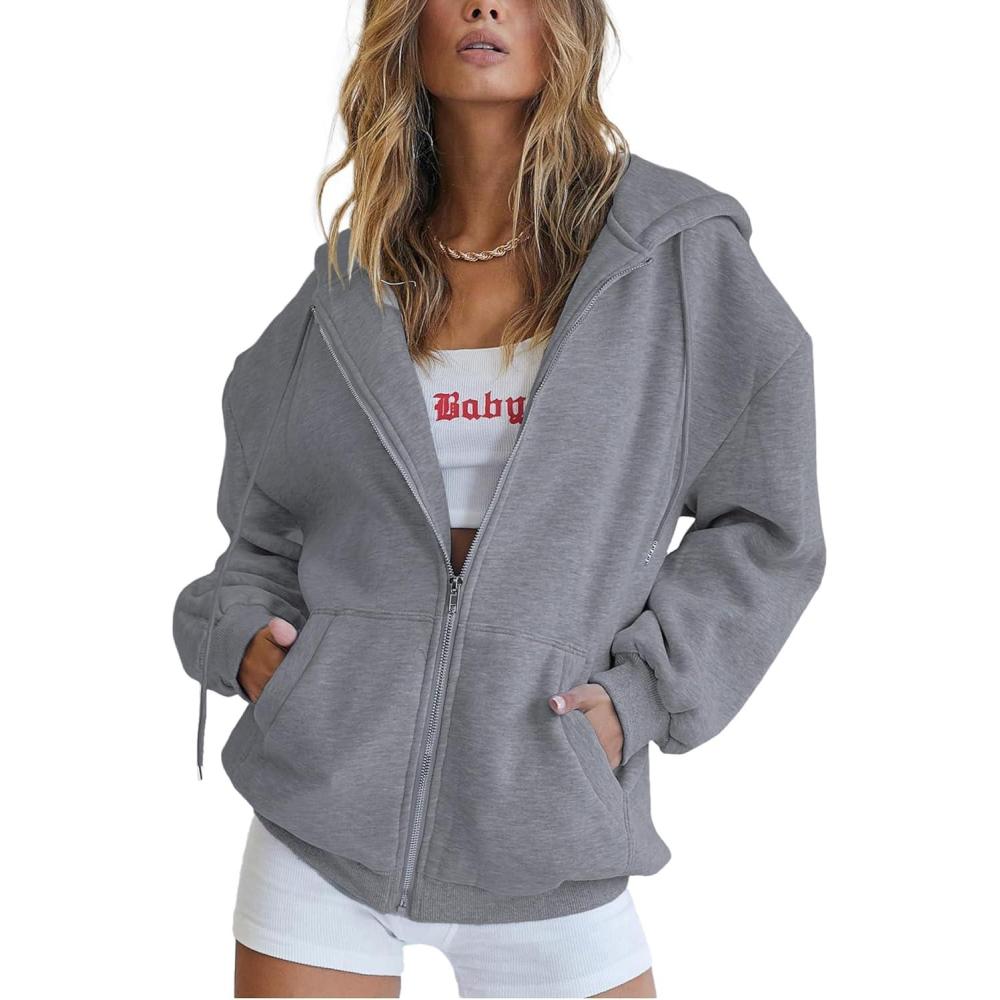 imagePRETTYGARDEN Womens 2026 Zip Up Y2K Hoodies Casual Long Sleeve Sweatshirts Fall Spring Track Jackets with PocketsDark Grey