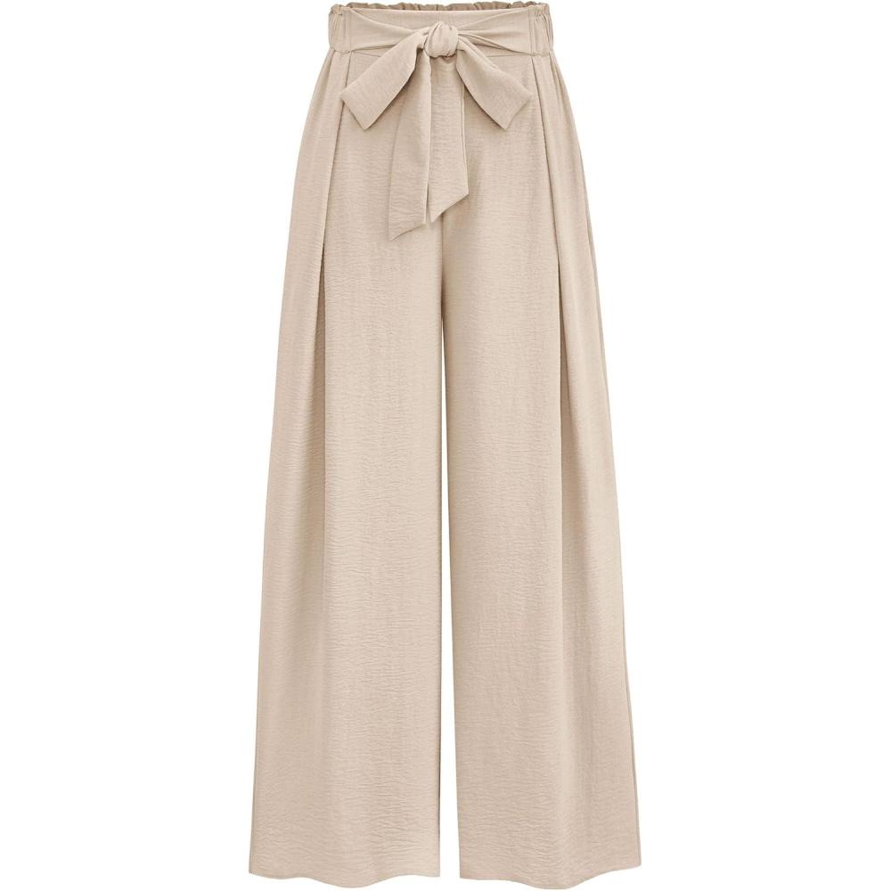 imagePRETTYGARDEN Womens Wide Leg Work Pants Business Casual High Waisted Loose Palazzo Trouser Summer ClothesBeige