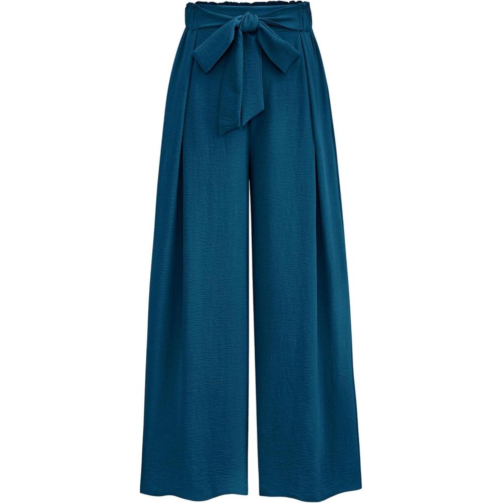 imagePRETTYGARDEN Womens Wide Leg Work Pants Business Casual High Waisted Loose Palazzo Trouser Summer ClothesDark Blue