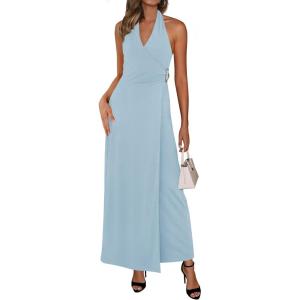 PRETTYGARDEN Halter Dresses for Women 2026 Elegant Classy Spring V Neck Tie Backless Summer Wedding Guest Cocktail Midi Dress(Blue)