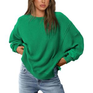 PRETTYGARDEN Oversized Sweatshirt for Women 2025 Fashion Crewneck Long Sleeve Pullover Waffle Knit Tops Fall Trendy Clothes(Green)
