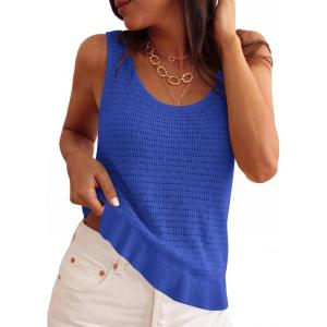 PRETTYGARDEN Sleeveless Sweater Tops for Women 2026 Spring Boho Tank Top Summer Crochet Scoop Neck Beach Vacation Clothes(Blue)