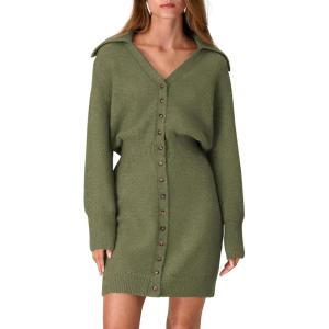 PRETTYGARDEN Sweater Dresses for Women 2026 Trendy Long Sleeve Button Down Short Mini Fall Winter Dress(Army Green)
