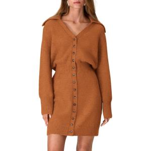 PRETTYGARDEN Sweater Dresses for Women 2026 Trendy Long Sleeve Button Down Short Mini Fall Winter Dress(Brick Red)