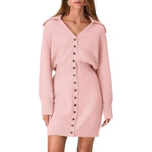 PRETTYGARDEN Sweater Dresses for Women 2026 Trendy Long Sleeve Button Down Short Mini Fall Winter Dress(Pink)