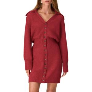 PRETTYGARDEN Sweater Dresses for Women 2026 Trendy Long Sleeve Button Down Short Mini Fall Winter Dress(Red)