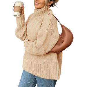 PRETTYGARDEN Women’s 2025 Fall Oversized Sweaters Turtleneck Casual Long Sleeve Chunky Knit Pullover Tops Winter Clothes(Beige)