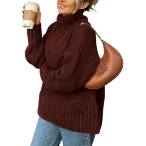 PRETTYGARDEN Women’s 2025 Fall Oversized Sweaters Turtleneck Casual Long Sleeve Chunky Knit Pullover Tops Winter Clothes(Coffee)