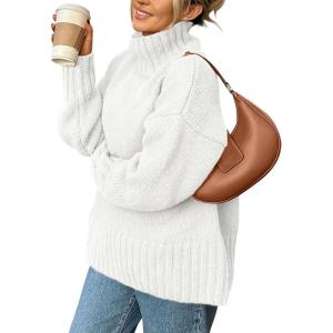 PRETTYGARDEN Women’s 2025 Fall Oversized Sweaters Turtleneck Casual Long Sleeve Chunky Knit Pullover Tops Winter Clothes(White)