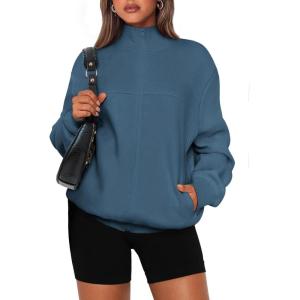 PRETTYGARDEN Women’s 2025 Spring Fall Fashion Full Zip Up Sweatshirt Long Sleeve Loose Fit Trendy Casual Jacket with Pockets(Dark Blue)