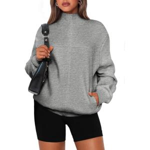 PRETTYGARDEN Women’s 2025 Spring Fall Fashion Full Zip Up Sweatshirt Long Sleeve Loose Fit Trendy Casual Jacket with Pockets(Light Grey)