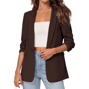 PRETTYGARDEN Women’s 2026 Spring Blazers Business Casual Outfits Open Front Ruched 3/4 Sleeve Lightweight Work Suits Jackets(Brown)