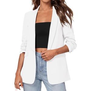 PRETTYGARDEN Women’s 2026 Spring Blazers Business Casual Outfits Open Front Ruched 3/4 Sleeve Lightweight Work Suits Jackets(White)
