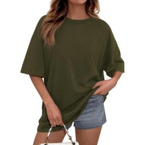 PRETTYGARDEN Womens 2026 Spring Going Out Tops Casual Short Sleeve Crewneck Loose Fit Basic Oversized T Shirts Summer Outfits(Army Green)