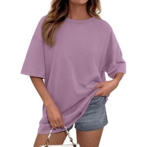 PRETTYGARDEN Womens 2026 Spring Going Out Tops Casual Short Sleeve Crewneck Loose Fit Basic Oversized T Shirts Summer Outfits(Dark Pink)