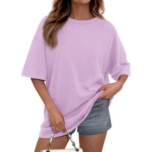 PRETTYGARDEN Womens 2026 Spring Going Out Tops Casual Short Sleeve Crewneck Loose Fit Basic Oversized T Shirts Summer Outfits(Light Purple)