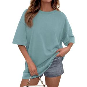 PRETTYGARDEN Womens 2026 Spring Going Out Tops Casual Short Sleeve Crewneck Loose Fit Basic Oversized T Shirts Summer Outfits(Sage Green)
