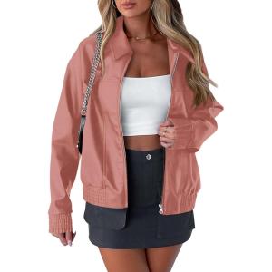 PRETTYGARDEN Women’s Faux Leather Jackets 2025 Fall Long Sleeve Bomber Jacket Zip Up Motorcycle Coats Winter Clothes(Dark Pink)