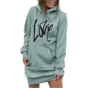 PRETTYGARDEN Women’s Hooded Sweatshirt Fall Fashion Drawstring Lightweight Long Sleeve Pullover Hoodie Dress(Grey Green)