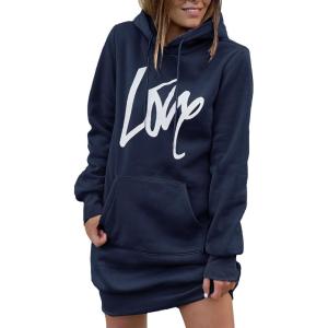 PRETTYGARDEN Women’s Hooded Sweatshirt Fall Fashion Drawstring Lightweight Long Sleeve Pullover Hoodie Dress(Navy)