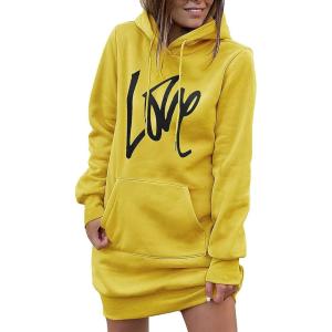 PRETTYGARDEN Women’s Hooded Sweatshirt Fall Fashion Drawstring Lightweight Long Sleeve Pullover Hoodie Dress(Yellow)