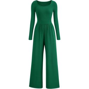 PRETTYGARDEN Womens Jumpsuits Dressy Casual Fall Fashion 2025 Trendy Long Sleeve Wide Leg Rompers Spring Work Office Outfits(Green)