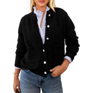 PRETTYGARDEN Women’s Knit Cardigan Sweaters Casual Long Sleeve Open Front Button Up Ribbed Fall Spring Sweater Jackets(Black)