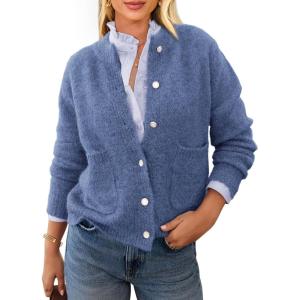 PRETTYGARDEN Women’s Knit Cardigan Sweaters Casual Long Sleeve Open Front Button Up Ribbed Fall Spring Sweater Jackets(Mist Blue)