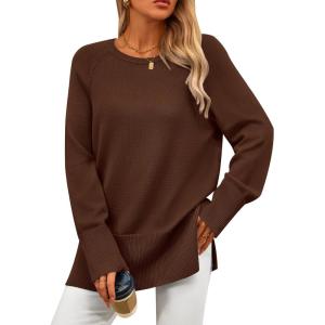 PRETTYGARDEN Women’s Knit Fall Sweaters Long Sleeve Pullover Crewneck Split Hem Oversized Tunic Sweater Tops Winter Clothing(Coffee)