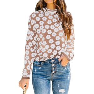 PRETTYGARDEN Women’s Knit Floral Print Sweater Crewneck Long Sleeve Lightweight Pullover Sweatshirt(Apricot)