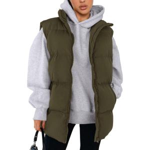 PRETTYGARDEN Women’s Puffer Jacket Vests 2026 Fall Casual Sleeveless Stand Collar Zip Up Coats Warm Winter Outerwear(Army Green)