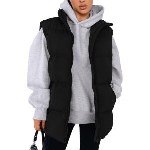 PRETTYGARDEN Women’s Puffer Jacket Vests 2026 Fall Casual Sleeveless Stand Collar Zip Up Coats Warm Winter Outerwear(Black)