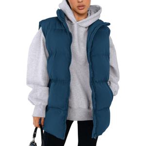PRETTYGARDEN Women’s Puffer Jacket Vests 2026 Fall Casual Sleeveless Stand Collar Zip Up Coats Warm Winter Outerwear(Dark Blue)